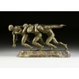 MAURICE GUIRAUD-RIVIÃˆRE (French 1881-1947) A BRONZE SCULPTURE," Three Haulers or La Force," CIRCA