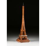 An ART DECO STYLE ROSEWOOD MODEL OF THE EIFFEL TOWER, FRENCH, 1980s, of traditional form and mounted