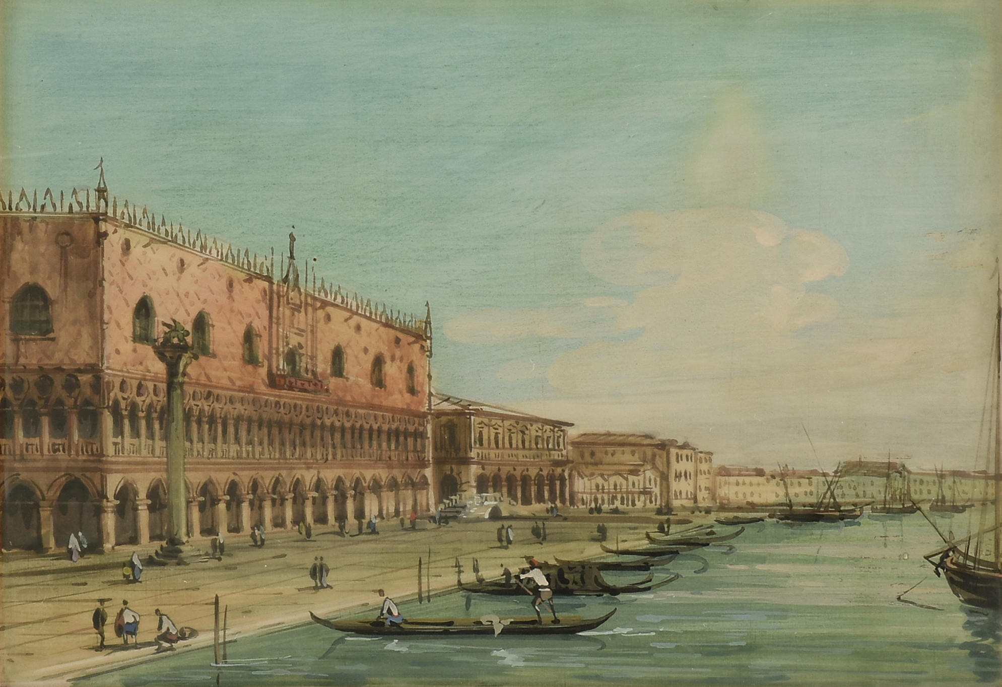 in the manner of CARLO GRUBACS (Italian 1802-1870) THREE PAINTINGS, "Views of Venice," gauche on - Image 4 of 14