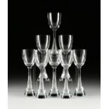 A SET OF EIGHT DANISH MODERN STYLE CRYSTAL WATER GLASSES, MID/LATE 20TH CENTURY, after the