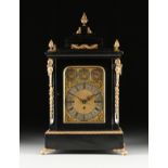 A GEORGE II STYLE GILT BRASS MOUNTED EBONIZED WOOD TABLE CLOCK, SECOND HALF 19TH CENTURY, of