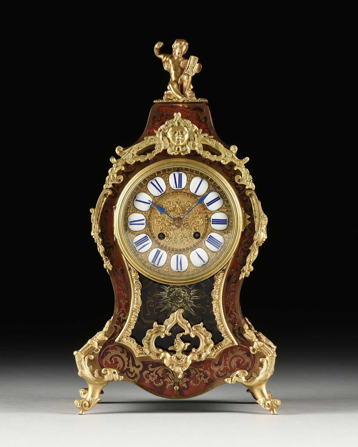 A LOUIS XIV STYLE ORMOLU MOUNTED BOULLE MARQUETRY BRACKET CLOCK, LATE 19TH CENTURY, the short