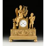 A RESTAURATION "PSYCHE INSTRUCTING CUPID" ORMOLU MANTLE CLOCK, PARIS, 1820-1840, the winged