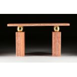 A VINTAGE MODERN ITALIAN ROSSO PISTALLO MARBLE AND POLISHED BRASS CONSOLE TABLE, 1970s, the