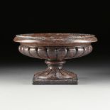 A BROWN MARBLE TAZZA URN, SPANISH, EARLY/MID 20TH CENTURY, of ancient kylix cup form, with low