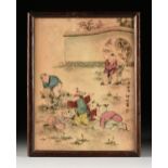 A LATE QING DYNASTY PAINTED STONE PLAQUE, "Seven Sons Playing in the Garden," CIRCA 1900, an