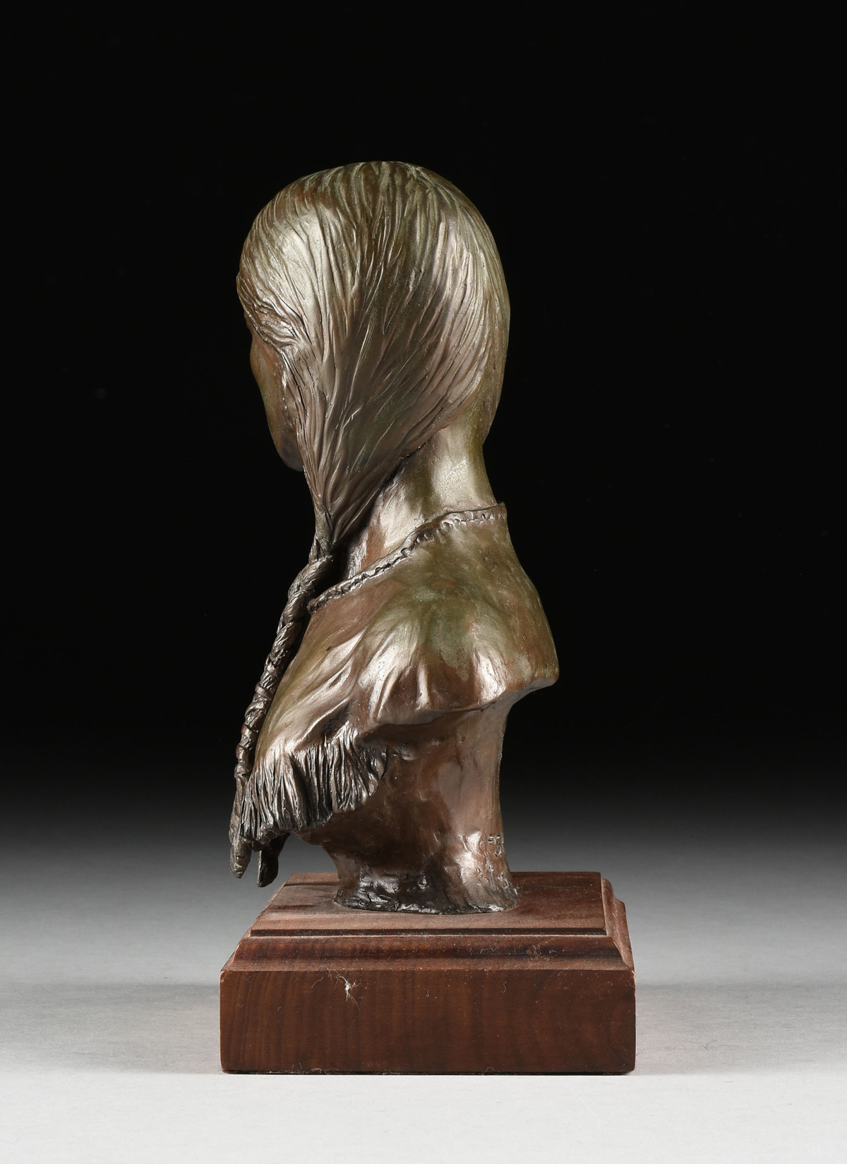 TOM MOSS (American/Texas b.1935) A BRONZE PORTRAIT BUST, "Sacajawea," 1981, with a light brown - Image 7 of 7