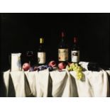 HERVE SBARBERI (French b. 1963) A PAINTING, "Still Life with Figs, Grapes, a Ewer and Wine," oil