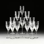 A SET OF TWELVE LALIQUE ETCHED CHAMPAGNE STEMWARE, "ANGE" FRANCE, each frosted etched and molded