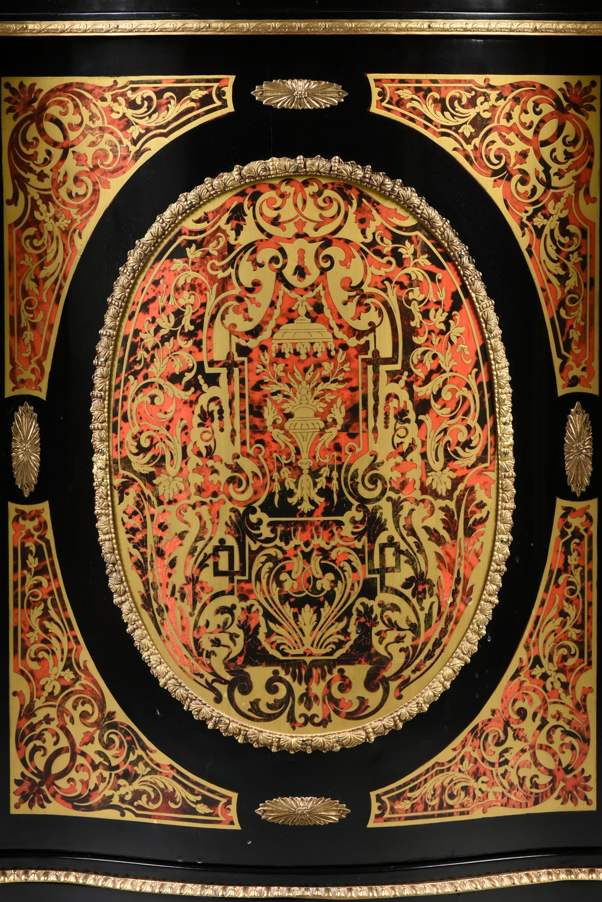 A NAPOLEON III STYLE MARBLE TOPPED AND STENCILED BOULLE MARQUETRY DECORATED EBONIZED CABINET, - Image 3 of 10