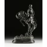 after FREDERIC REMINGTON (American 1861-1909) A BRONZE SCULPTURE, "The Outlaw," with a black