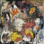 NORMAN BLUHM (American 1921-1999) A PAINTING, "Untitled: Orange, Yellow, and Black," 1971, mixed