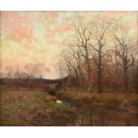 WILLIAM MERRITT POST (American 1856-1935) A PAINTING, "Autumn River," oil on canvas, signed L/L,