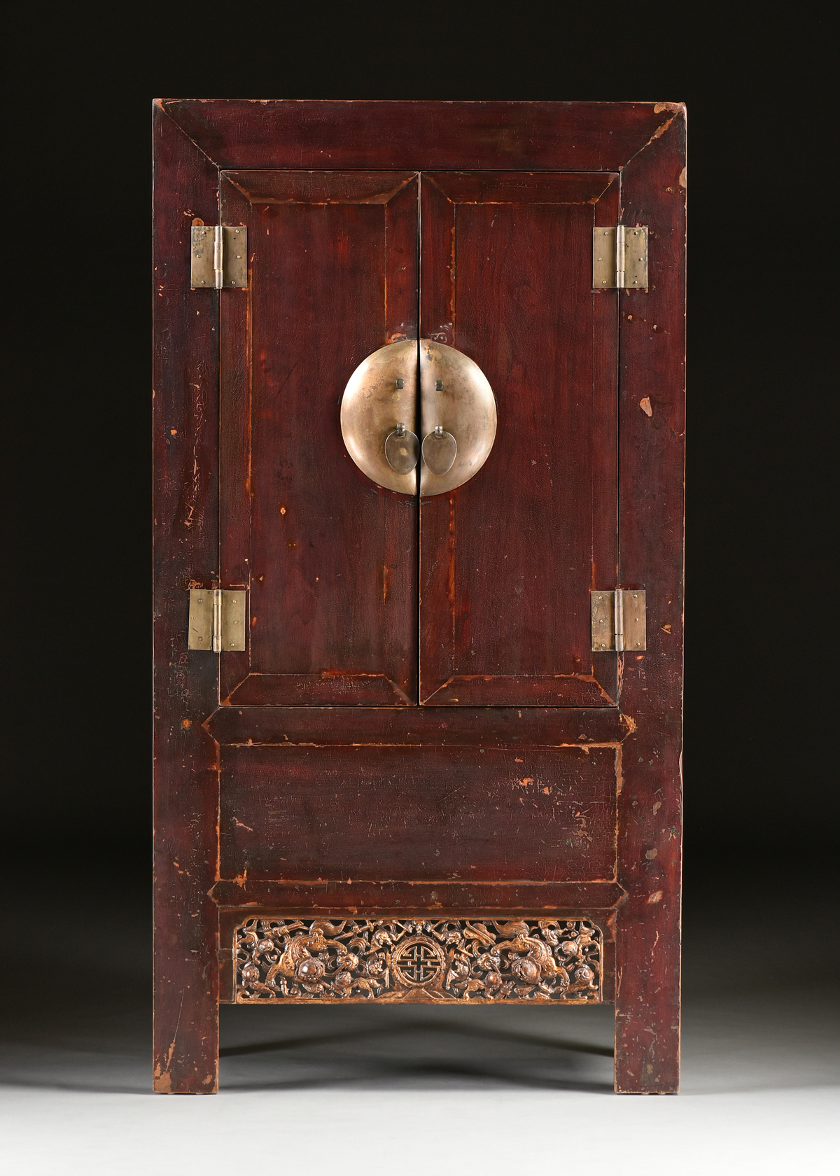 A LARGE CHINESE PAINTED AND PARCEL GILT SOFTWOOD WEDDING CABINET, REPUBLIC PERIOD (1912-1949), of