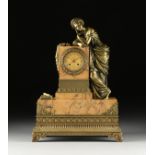 A RESTAURATION ORIENTALIST BRONZE MOUNTED SIENA MARBLE MANTLE CLOCK, SECOND QUARTER 19TH CENTURY,