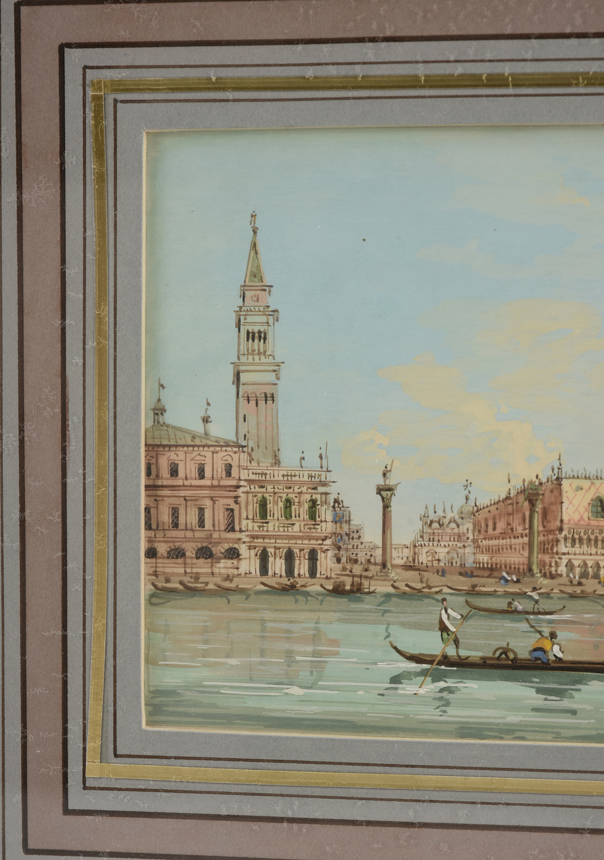 in the manner of CARLO GRUBACS (Italian 1802-1870) THREE PAINTINGS, "Views of Venice," gauche on - Image 11 of 14