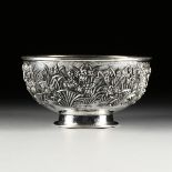 A STERLING SILVER ART NOUVEAU IRIS PUNCH BOWL, JAPAN, MEIJI PERIOD (1868-1912), hand hammered and