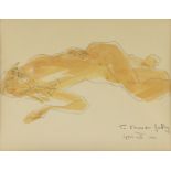JANET LIPPINCOTT (American 1918-2007) A PAINTING, "Yellow Nude Figure," 1966, ink and watercolor