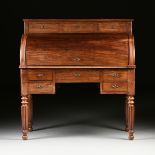 A LOUIS PHILIPPE CARVED MAHOGANY BUREAU CYLINDRE, CIRCA 1840s, with a rectangular three drawer top