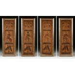 A GROUP OF FOUR ART DECO EGYPTIAN EMBROIDERY PANELS, "Set and Horus Blessing, Seated Pharaohs, and