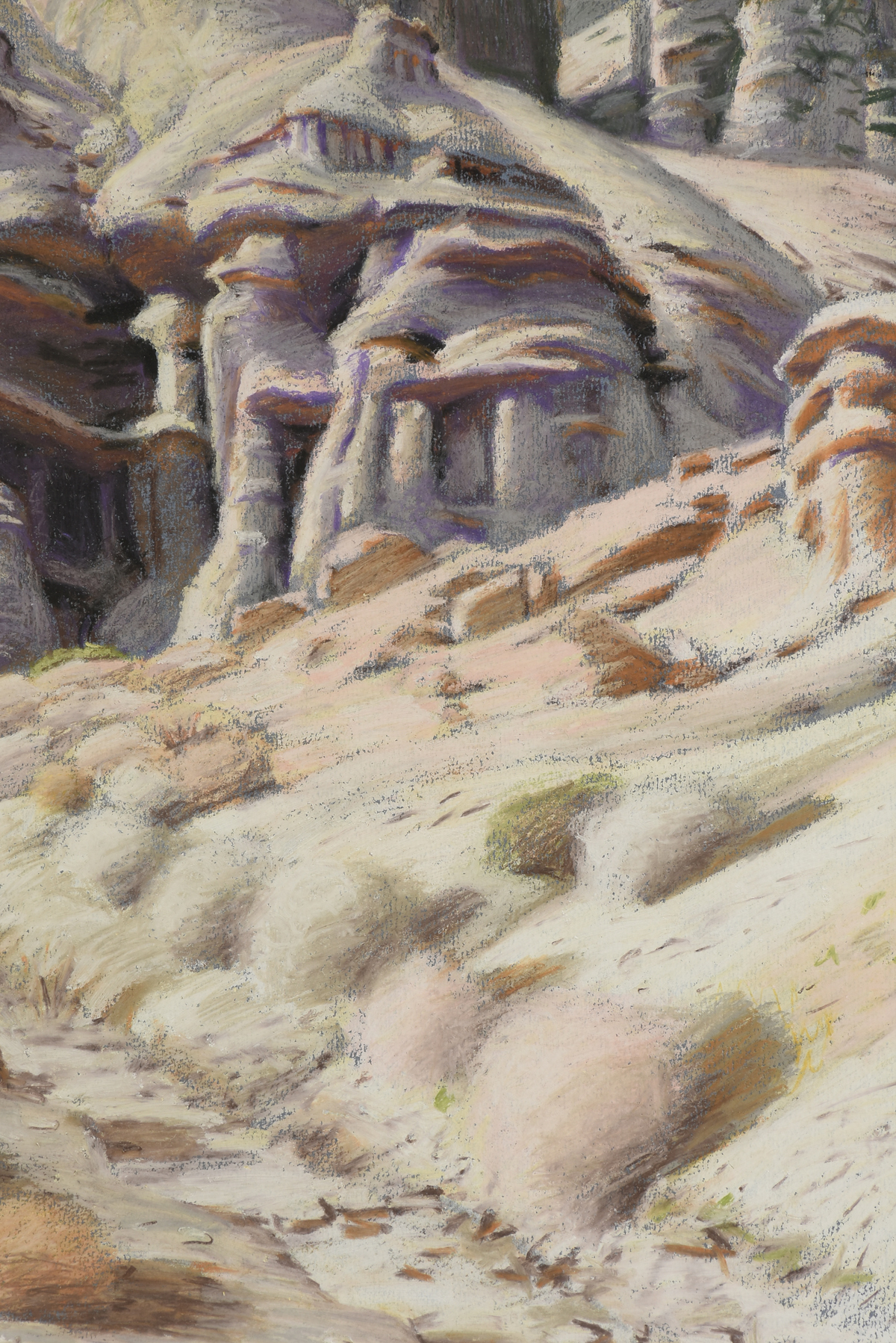 attributed to JAMES DOOLIN (American 1932-2002) A DRAWING, "Desert Dwellers," pastel on paper. 25" x - Image 8 of 11