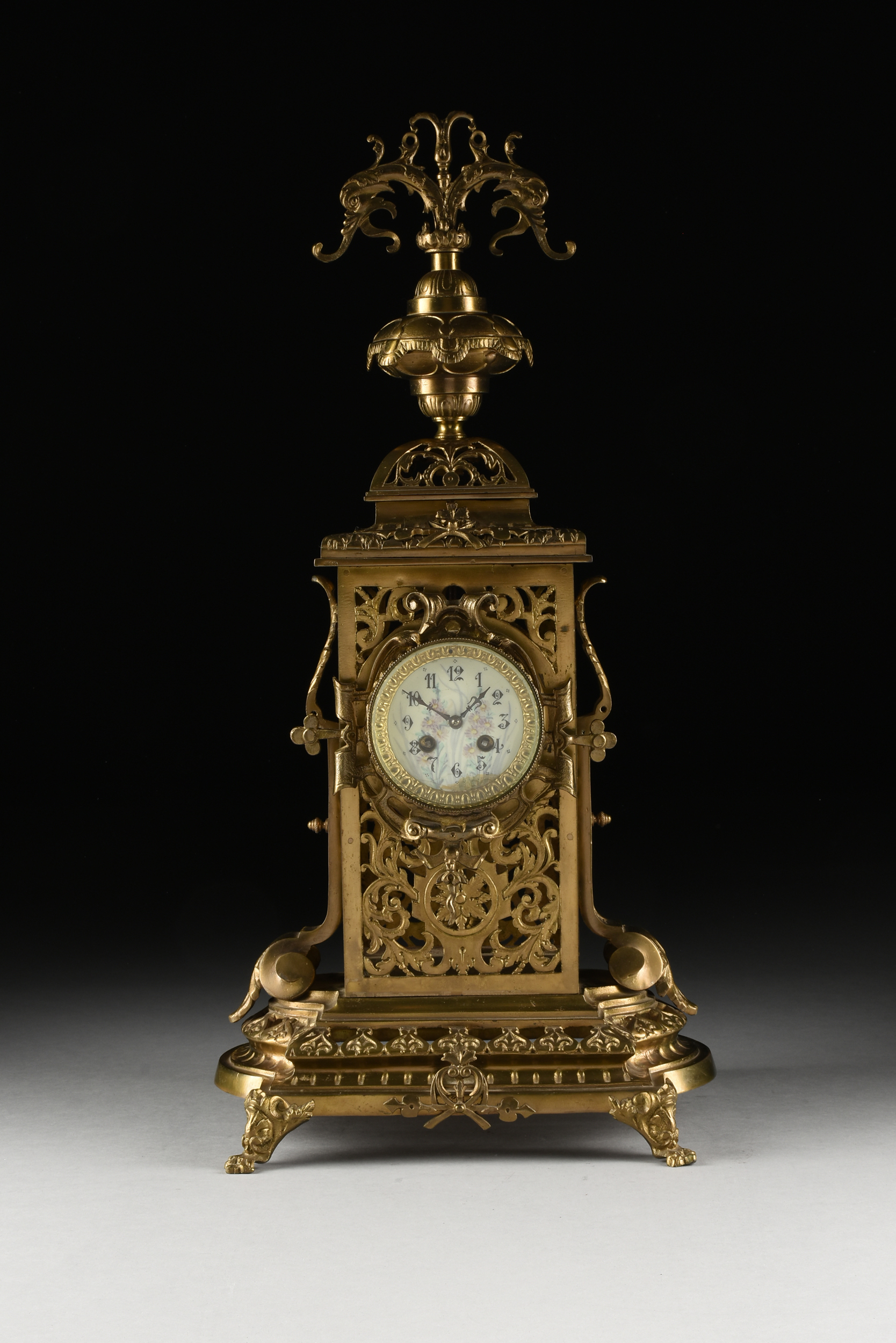 A RENAISSANCE REVIVAL GILT BRONZE MANTLE CLOCK, FRENCH, LATE 19TH CENTURY, the finial cast as - Image 2 of 12