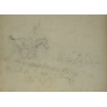 CHARLES M. RUSSELL (American 1864-1926) A DRAWING, "They're Coming!," pencil/graphite sketch on