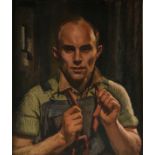 after EDWARD HOPPER (American 1882-1967) A PAINTING, "Portrait of a Man in Overalls and Cable Knit