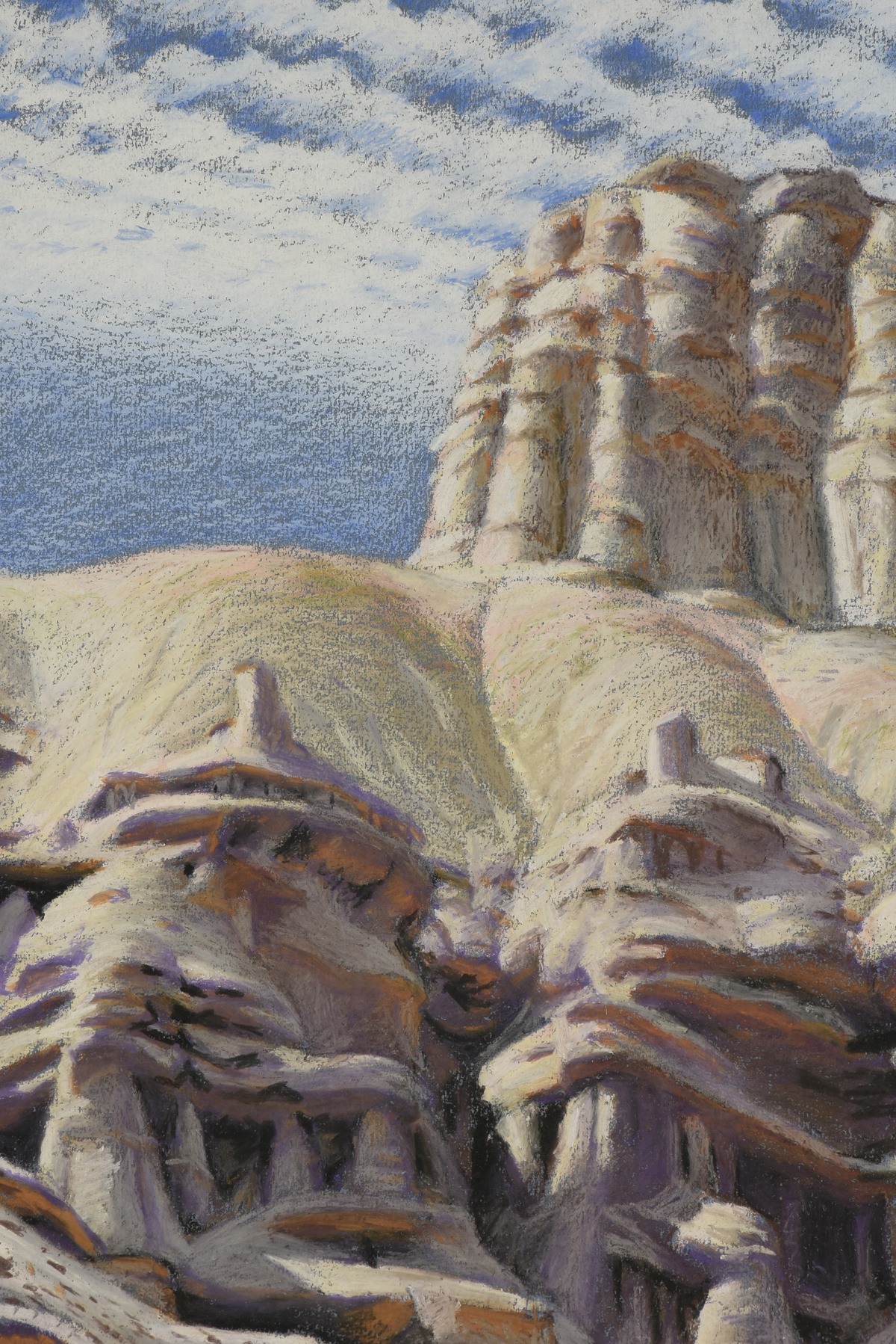 attributed to JAMES DOOLIN (American 1932-2002) A DRAWING, "Desert Dwellers," pastel on paper. 25" x - Image 5 of 11