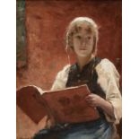 ERNEST LEE MAJOR (American 1864-1950) A PAINTING, "Portrait of a Woman with a Book," oil on board,