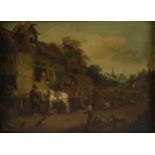 A DUTCH SCHOOL GENRE PAINTING, "The Busy Village," MID/LATE 19TH CENTURY, oil on wood panel. 8" x