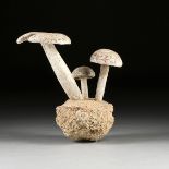 A TROOP OF BOLETUS MUSHROOMS CONCRETE GARDEN ORNAMENT, PROBABLY FRENCH, EARLY/MID 20TH CENTURY, cast