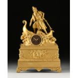 AN UNUSUAL LOUIS PHILIPPE GILT BRONZE PIRATE GENRE MANTLE CLOCK, 1840s, crisply cast as a