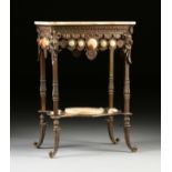 A VICTORIAN AGATE, ONYX AND VARIOUS HARDSTONES MOUNTED BRONZE SIDE TABLE, THIRD QUARTER 19TH