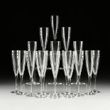 A SET OF EIGHTEEN BACCARAT "DOM PERIGNON" CRYSTAL CHAMPAGNE FLUTES, LATE 20TH CENTURY, each with 5-