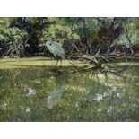 AL BARNES (American/Texas 1937-2015) A PAINTING, "Great White Egret," oil on canvas, signed L/R.