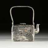 A JAPANESE REPOUSSÃ‰ AND ENGRAVED SILVER TEAPOT, STAMPED, MEIJI/TAISO PERIOD, EARLY 20TH CENTURY, of