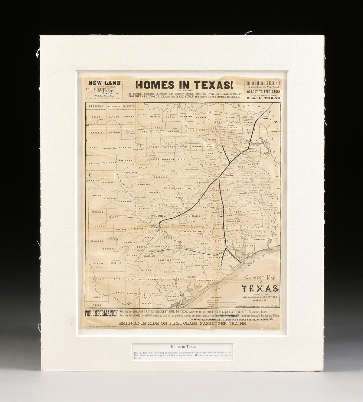 AN ANTIQUE PROMOTIONAL MAP, "Correct Map of Texas," DECEMBER 28, 1876-1880, newsprint on paper