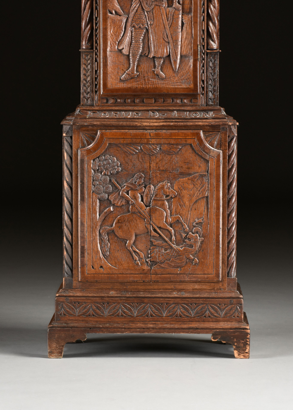 AN ENGLISH GOTHIC STYLE OAK TALL CASE CLOCK, WORKS BY WILLIAM ELEMENT, ST. ALBANS, 17TH/18TH - Image 8 of 10