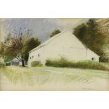 WOLF KAHN (German/American 1927-2020) A DRAWING, "A White House Under a Periwinkle Sky," pastel on