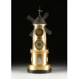 A GILT AND SILVERED BRONZE AUTOMATION WINDMILL CLOCK/BAROMETER, FRENCH, 20TH CENTURY, for the