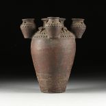 A SOUTHEAST ASIAN WATER COLLECTION TERRACOTTA VASE, 20TH CENTURY, brown/black slip glazed