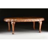 A QUEEN ANNE STYLE FIGURED WALNUT EXTENSION DINING TABLE, ENGLISH, EARLY 20TH CENTURY, the figured