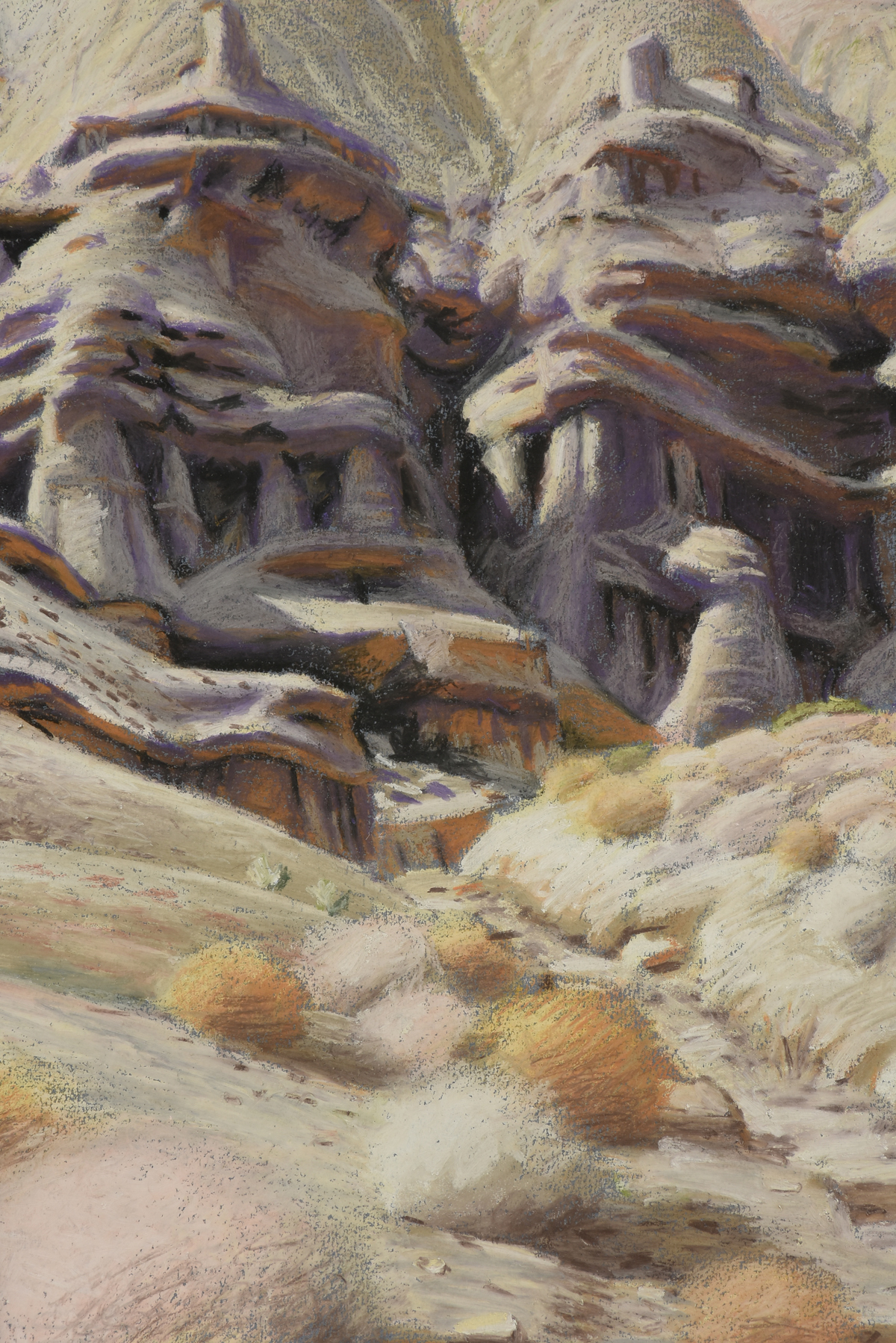 attributed to JAMES DOOLIN (American 1932-2002) A DRAWING, "Desert Dwellers," pastel on paper. 25" x - Image 6 of 11