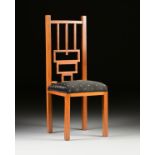 A VIENNA SECESSIONIST STYLE BLACK SILK COVERED BEECH HIGH BACK CHAIR, 1900-1930, circle of Josef