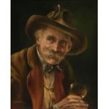 HERMINE GARTNER (Austrian 1850-1905) A PAINTING, "Gentleman in a Blue Bowtie with White Wine," oil