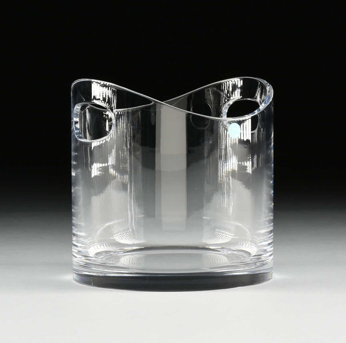 A PAIR OF TIFFANY & CO. CRYSTAL "HAMPTON" CANDLESTICKS AND A TIFFANY & CO CRYSTAL ICE BUCKET, - Image 5 of 6