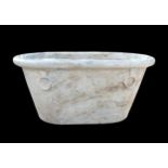 AN ANCIENT ROMAN STYLE TRAVERTINE LIMESTONE FREE STAND SOAKING TUB, MODERN, hewn from a single block