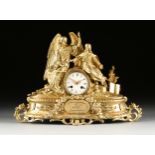 A NAPOLEON III GILT METAL FIGURAL CLOCK, "Arma Christi in the Hands of an Angel with Young
