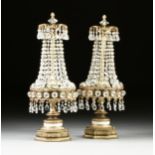 A PAIR OF HOLLYWOOD REGENCY STYLE SIX LIGHT CUT CRYSTAL AND GILT METAL GIRANDOLES, FOURTH QUARTER